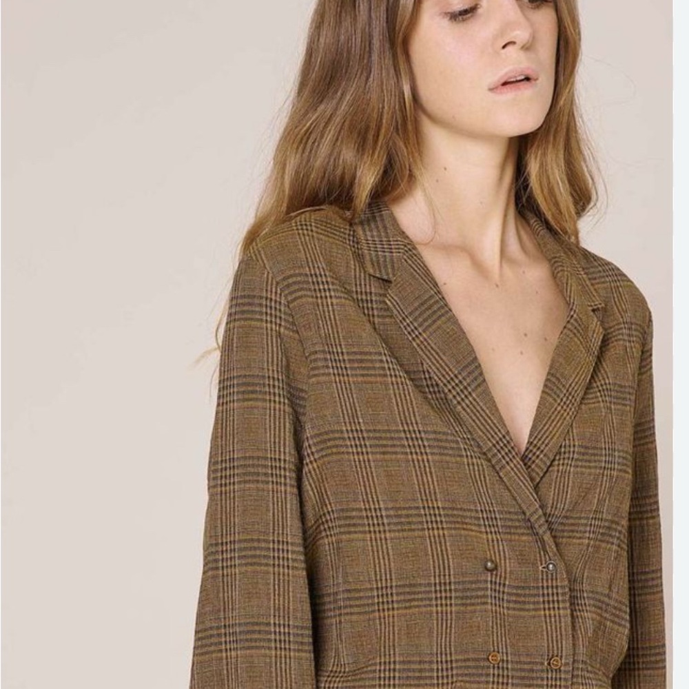 Brown Plaid Women's Blazer